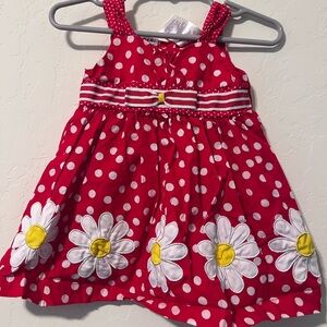 Blueberi Boulevard Red Polka Dot Dress with Daisy Design